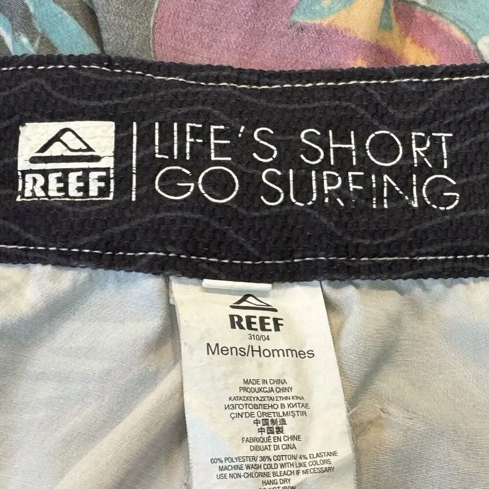 Reef Mens Swim Board Shorts Sz 32 Gray Muted Hawaiian Pineapple Print 7